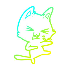 cold gradient line drawing cartoon cat hissing