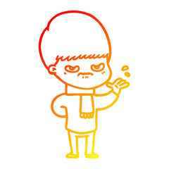 warm gradient line drawing annoyed cartoon boy