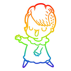 rainbow gradient line drawing cute cartoon girl with hipster haircut