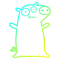 cold gradient line drawing happy cartoon pig