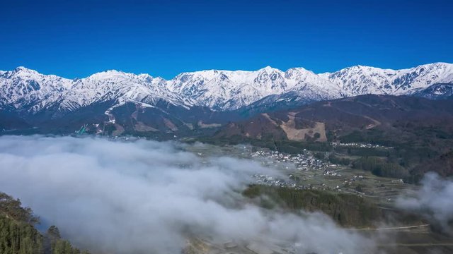 Aerial hyperlapse of Hakuba and northern alps in Japan