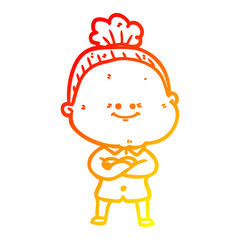 warm gradient line drawing cartoon happy old woman