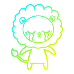 cold gradient line drawing crying cartoon lion