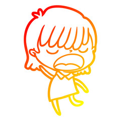 warm gradient line drawing cartoon woman talking loudly