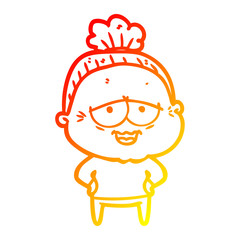warm gradient line drawing cartoon happy old lady