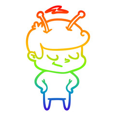 rainbow gradient line drawing friendly cartoon spaceman