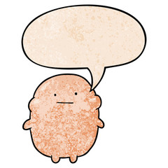 cute fat cartoon human and speech bubble in retro texture style