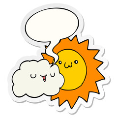 cartoon sun and cloud and speech bubble sticker