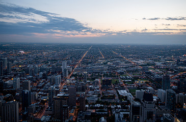 Obraz premium Aerial view over the city of Chicago in the evening - travel photography