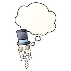 cartoon spooky skull and thought bubble in smooth gradient style