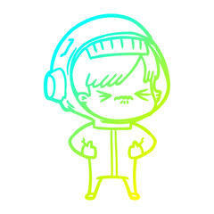cold gradient line drawing cartoon astronaut woman
