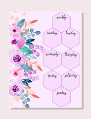 purple weekly planner with floral watercolor