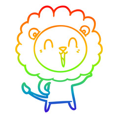 rainbow gradient line drawing laughing lion cartoon