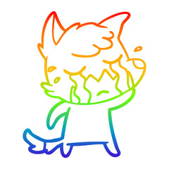 rainbow gradient line drawing crying fox cartoon