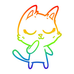 rainbow gradient line drawing calm cartoon cat considering