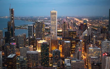Foto auf Glas Chicago von oben - tolles Luftbild am Abend - Reisefotografie © 4kclips