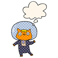 cartoon space cat and thought bubble in comic book style