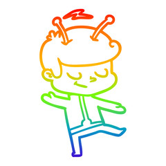 rainbow gradient line drawing friendly cartoon spaceman dancing