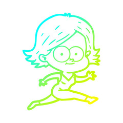 Obraz premium cold gradient line drawing happy cartoon girl