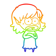 rainbow gradient line drawing cartoon shocked elf girl