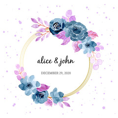 blue purple watercolor floral wreath