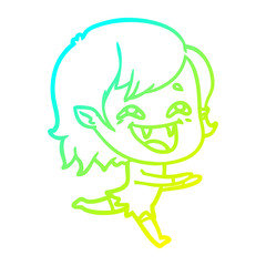 cold gradient line drawing cartoon laughing vampire girl