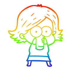 rainbow gradient line drawing cartoon girl pouting