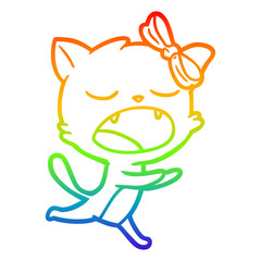 rainbow gradient line drawing cartoon yawning cat
