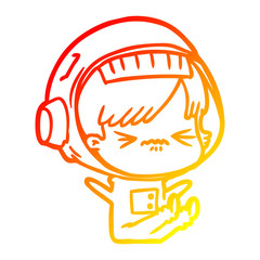 warm gradient line drawing cartoon astronaut woman