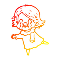 warm gradient line drawing cartoon woman crying