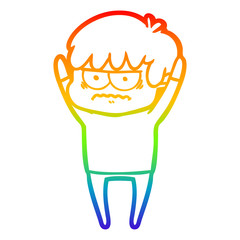 rainbow gradient line drawing annoyed cartoon boy