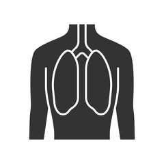 Healthy lungs glyph icon. Human organ in good health. People wellness. Functioning pulmonary system. Wholesome respiratory health. Silhouette symbol. Negative space. Vector isolated illustration