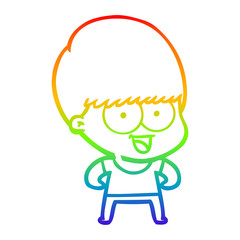 rainbow gradient line drawing happy cartoon boy