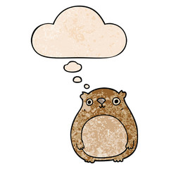 cartoon bear and thought bubble in grunge texture pattern style