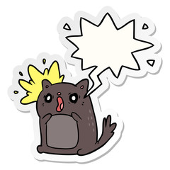 cartoon shocked cat amazed and speech bubble sticker