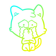 cold gradient line drawing crying cat cartoon