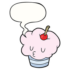funny cartoon cupcake and speech bubble