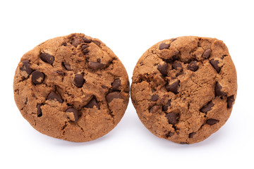 Fototapeta premium Chocolate chip cookies isolated on white background. Sweet biscuits. Homemade pastry.