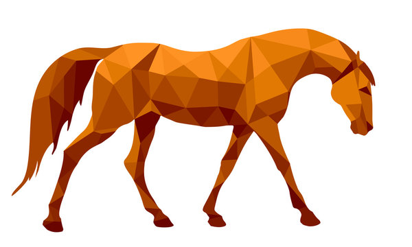 amber color, horse steps, isolated images on white background in low Poly style,polygonal style