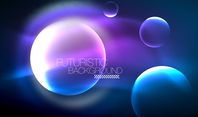 Blue neon bubbles and circles futuristic abstract background