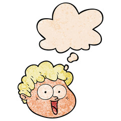 cartoon male face and thought bubble in grunge texture pattern style