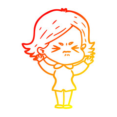 warm gradient line drawing cartoon angry woman