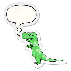 cartoon dinosaur and speech bubble distressed sticker