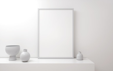 Minimalistic 3d a4 or a3 poster template in the interior. Mock up poster