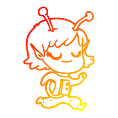 warm gradient line drawing smiling alien girl cartoon