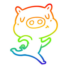 rainbow gradient line drawing cartoon content pig running