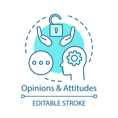 Opinions & attitudes turquoise concept icon. Positive thinking, solutions search. Mind, thoughts idea thin line illustration. Happy customer vector isolated outline drawing. Editable stroke