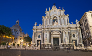 Fototapeta na wymiar Catania - The Basilica di Sant'agata and the harbor in the background.