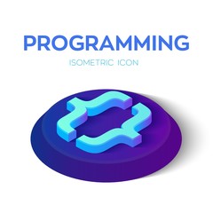 Programming code. 3D Isometric programming code sign. Created For Mobile, Web, Decor, Print Products, Application. Perfect for web design, banner and presentation. Vector Illustration.