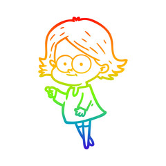 rainbow gradient line drawing happy cartoon girl